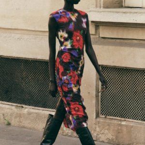 Zara | Floral Print Midi Dress | XS